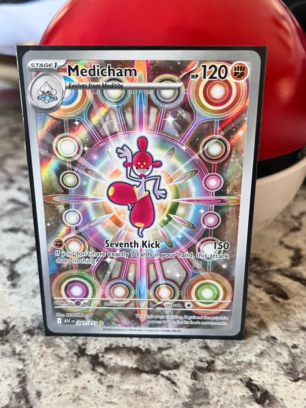 Pokemon Medicham Trading Card - Red, Pink, White, Silver, Gold